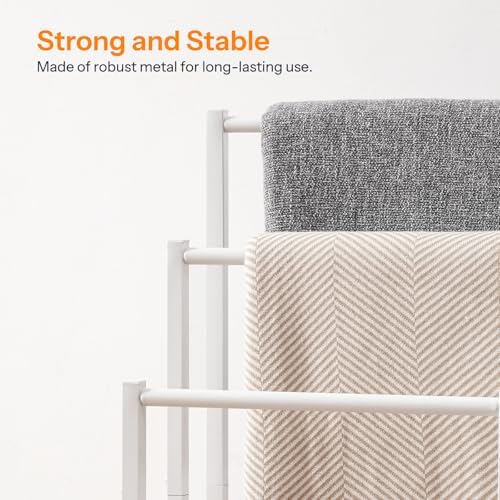 HOOBRO Free Standing Towel Rack, 3 Tier Blanket Rack, Blanket Holder for Bathroom, 16.9" L x 11" W x 31.9" H, Industrial Metal Drying and Display Rack with Shelf, White and Grey WG03LB01 - Image 7