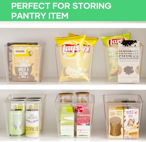 6 Pack Clear Plastic Storage Bins, 11" Large Pantry Organizer Bins with Handles, Plastic Containers for Refrigerator,BPA-Free Perfect for Kitchen,Fridge,Cabinet,Pantry(Cream) - Image 5