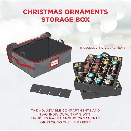 HOLDN’ STORAGE Christmas Ornament Storage Box with Dividers - Fits 48-3” Ornaments, 2 Removable Trays, Durable & Space-Saving, Clear Top Lid, Fits Underbed, Grey - Image 4