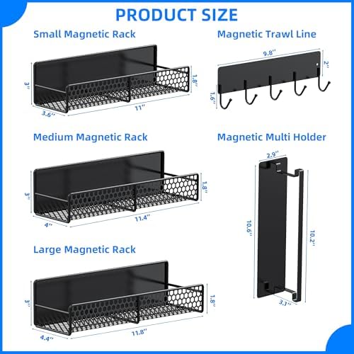 5 Pack Multifunctional Magnetic Shelves for Refrigerator Spice Rack & Washing Machine Organize (Flat style,black) - Image 2