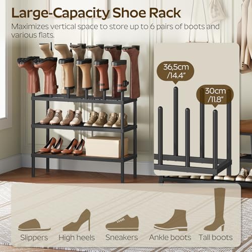 YATINEY Shoe and Boot Rack Organizer, Tall Boots Rack for Closet, Cowboy Shoes Storage, 4 Tier Shoe Racks Organizer Holds 14 Pairs, Black and Rustic Brown SS29BR - Image 6