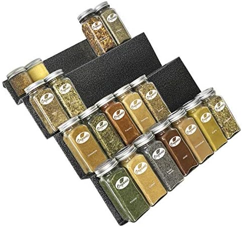 LYNK PROFESSIONAL® Spice Drawer Organizer - Heavy Gauge Steel 4 Tier Rack - Drawer Insert Tray for Jars, Herbs and Seasoning - Kitchen Cabinet Storage - Silver Metallic, Large - Image 3
