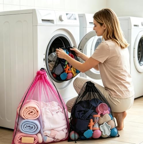 9 Pcs Mesh Bags Drawstring Laundry Beach Pool Toy Bag 13.8×15.7 inch - Image 4