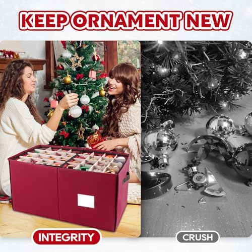 BlessedSeason Christmas Ornament Storage Box，Stackable 6 Drawer Organizers，Max 112 3" Christmas Dauble, Adjustable Christmas Ball Storage Container Bins, Red - Image 4