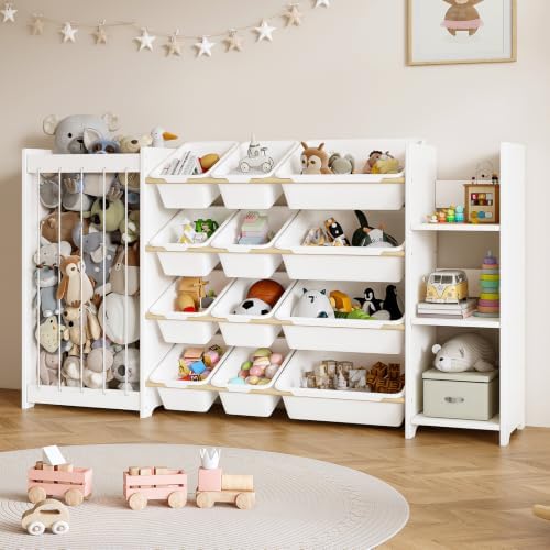 EXPERLAM 3-in-1 Kids Toy Storage Organizer, White Solid Wood, White Bins by EXPERLAM