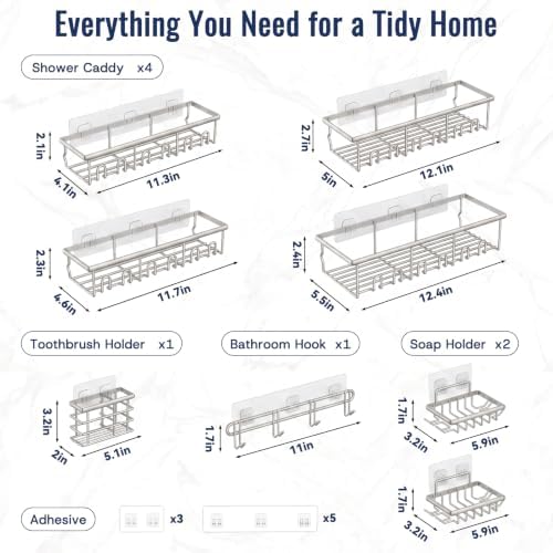 8 Pack Adhesive Bathroom Holders & Dispensers for Kids & Adults, Light Gray - Image 2