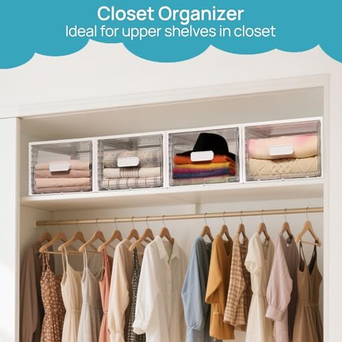Vtopmart 4 Pack White Stackable Storage Drawers 15QT - Image 3