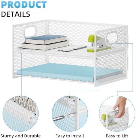 Marbrasse 2 Tier Paper Organizer Letter Tray, Mesh File Organizer with Handle, Paper Sorter Desk Organizer for Home Office Supplies - White - Image 2