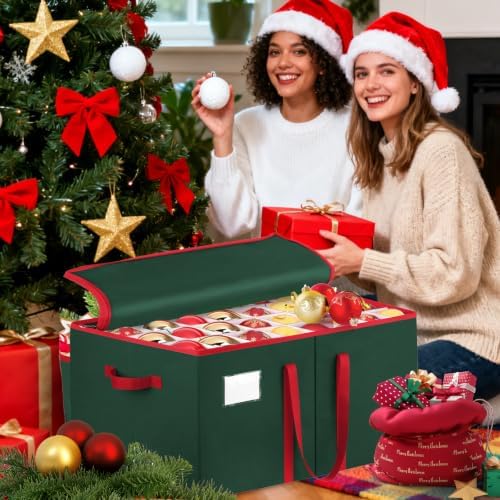 SeasonBliss Christmas Ornament Storage Box, Large Holds 256 Balls, Green - Image 7