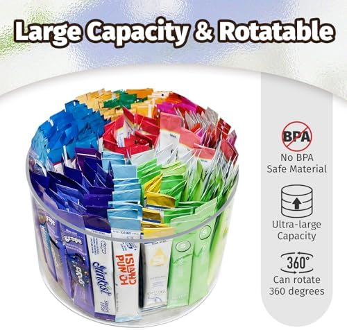 Drink Packet Organizer for Powdered Drink Mix,Powder Packet,Water Packet,Water Flavor Packet,Lazy Susan 360° Turntable Organizer for Drink Mix Necessities - Image 2