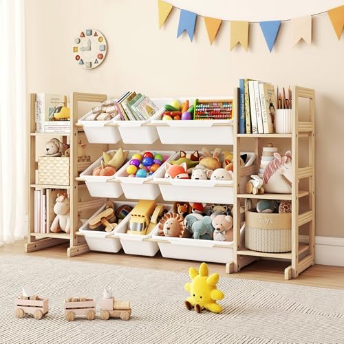 GITAWUSA Toy Storage Organizer, Kids Bookshelf with 6 Shelves, 9 Toy Bins | Toy Shelf, Storage Bin Unit, Toy Organization for Playroom, Nursery, Bedroom, Toddler Room, White, 52''W by GITAWUSA