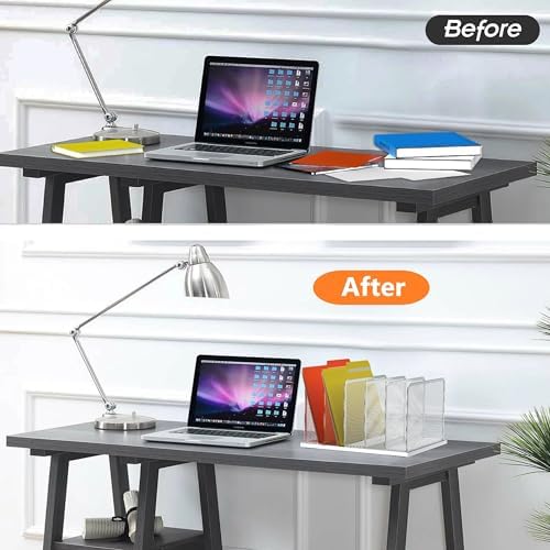 Kuntine.B Desk File Organizer Upright Mesh Desktop Organizer File Sorter Office Organization File Holder for Home, Office & Classroom (Silver, 1 Pack 5-Section) - Image 3