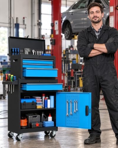 Winado 4-Drawer Rolling Tool Chest, 2-in-1 Storage Toolbox, Blue & Black - Image 7