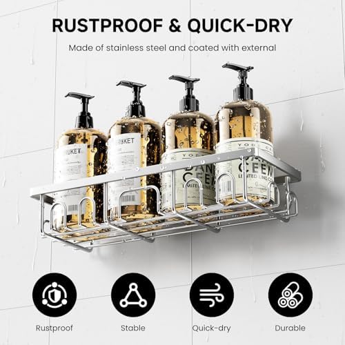 Shower Caddy, 5 Pack Shower Shelves for Inside Bathroom, Rustproof Adhesive Bathroom Organizer with Soap Holder, No Drilling Washroom Organizers and Storage for Bathtub Room, Matte silver - Image 3