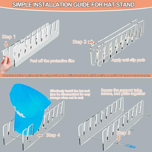 CARUUYI Hat Stand Organizer for Baseball Caps, Acrylic Hat Holder & Rack, 7PCS Clear Stand for 56 Caps, Ideal for Bedroom, Closet, Dresser, Office and Entrance - Image 5