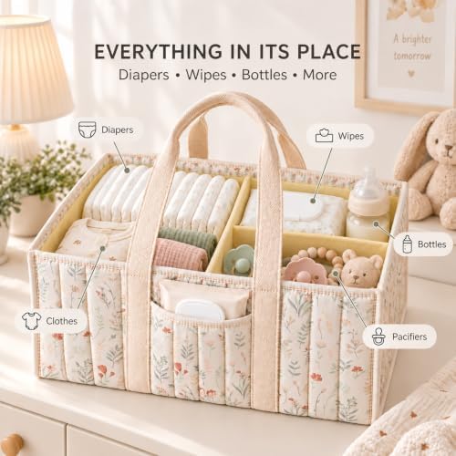 Floral Diaper Caddy Organizer, Baby Essentials Storage Basket - Image 2