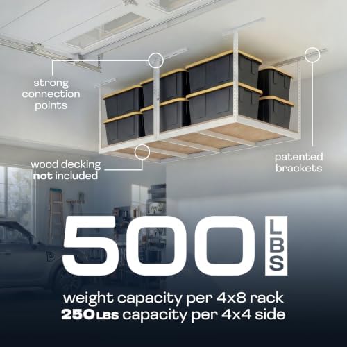 MonsterRax 4x8 Overhead Storage Rack Frame Kit, White, 24”-45” Height - Image 4