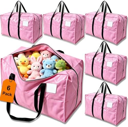 24 GAL Heavy Duty Moving Bags Pink 6 Pack - Backpack Straps & Handles, Large Zipper Storage Bags for Clothes, Water-Resistant College Dorm & Moving Essentials by JVLJVL