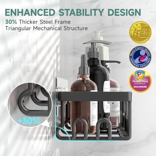 Veken Shower Caddy 5-Pack, Bathroom Organizers and Storage Shelves, Black - Image 2