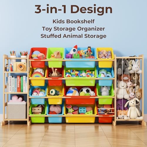Toy Storage Organizer with Bookshelf and Stuffed Animal Storage - Playroom Organization with 3 Shelves and 16 Bins - Living Room Box for Collections - Nursery Bedroom Decor Essential - Image 3