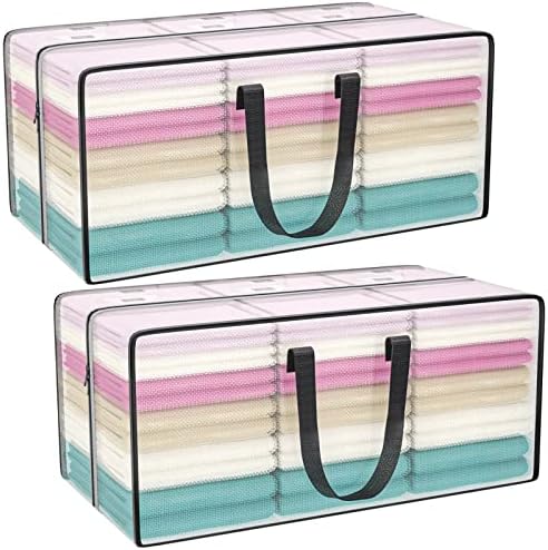 Clear Storage Bags with Zipper, Large Moving Bags Heavy Duty Extra Large, Plastic Storage Totes for Clothes, College dorm Packing Bag with Strong Handles by ACNUSIK