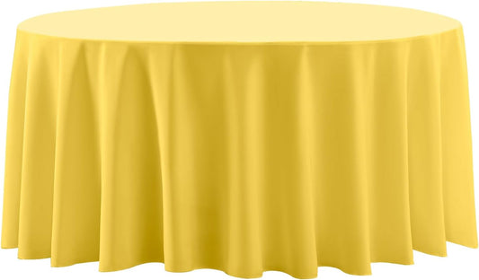 Round Tablecloth 120 Inch 2 Pack Yellow Tablecloths Washable Decorative Linen Polyester Table Clothes Cover for Dining Table Banquets Buffet Parties and Wedding