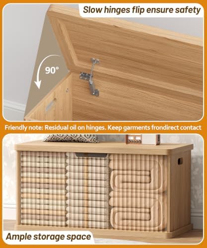 Akxomel 29.5" Fluted Storage Chest Wooden Storage Trunk 2 Safety Hinges Oak - Image 6