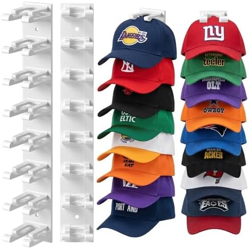 2 Pack Hat Organizer for Baseball Caps, Hat Rack for Wall Hold Up to 16 Hats, Hat Holder with Strong Adhesive and Screws, Hat Organizer Wall Mounted Hat Hanger Display for Door Closet Bedroom(A-White) by MCMUSICCOLOR