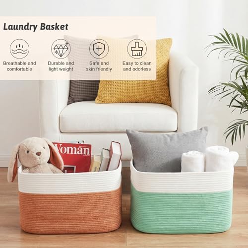 Artfeel Blanket Basket,Rectangle Woven Baskets for Storage,100L Laundry Basket for Decorative Nursery Blanket,Toys,Dirty Clothes and Magazine in Shelves,Baby Room,and Living Room - Image 6