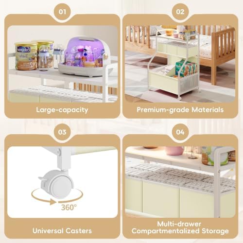 Rolling Diaper Cart with Drawers,Baby Essentials Storage Organizer Station - Image 6