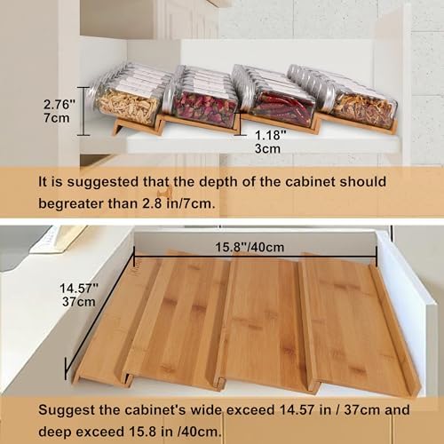 Spice Drawer Organzier,4 Tiers Bamboo Spice Rack Tray Insert for Cabinet Drawer Countertop, Kitchen Seasoning Storage Drawer Organization,14.57" Wide x 15.8" Deep （Hold UP To 32 Jars - Image 2