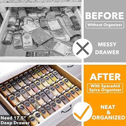 SpaceAid Spice Drawer Organizer with 40 Spice Jars, 386 Spice Labels, 4 Tier Seasoning Rack Tray Insert for Kitchen Drawers, 18.5" Wide x 17.5" Deep - Image 2