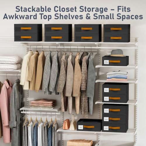 DIMJ Underwear Drawer Organizer, Stackable Bra Organizer for Closet 4 Pack, Bra Storage With Fabric Storage Drawers, Collapsible Closet Organizers for Clothes, Socks, Bra, Scarf, Baby Clothes, Black - Image 3