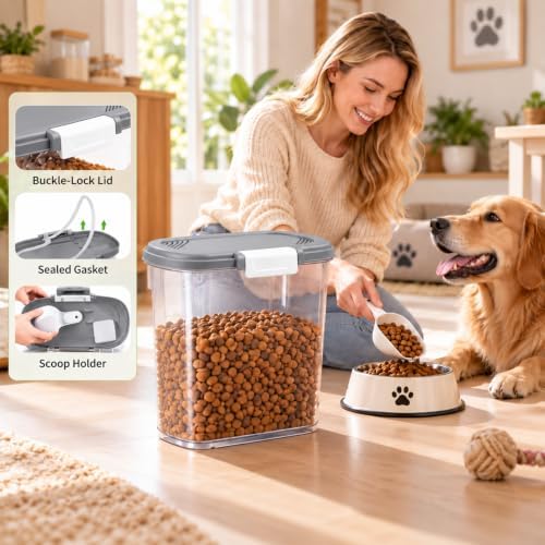 Airtight Dog Cat Food Storage Container 10 Lbs, Slim Tall Pet Food Bin - Image 3