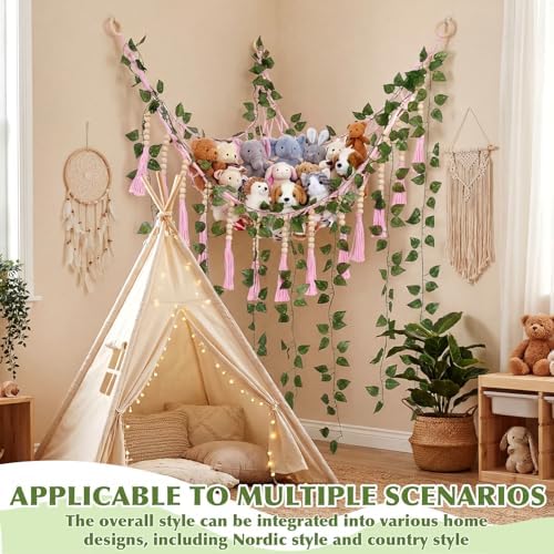 Suncalla 2 Pcs Toy Storage Net for Stuffed Animals Wall Hammock, Pink - Image 5