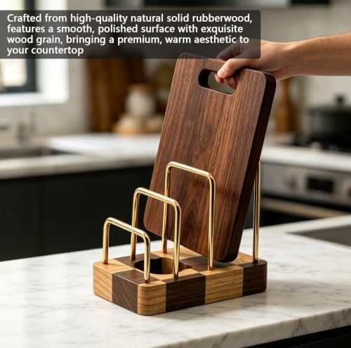 Chopping Board Rack with Rubberwood Base – 3 Slot Wood Cutting Board Holder - Image 6