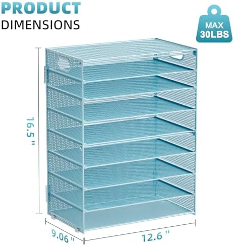 Marbrasse Paper Organizer Letter Tray, 9 Tier Mesh File Organizer with Handle, Paper Sorter Desk Organizer for Home Office Supplies - Blue - Image 5