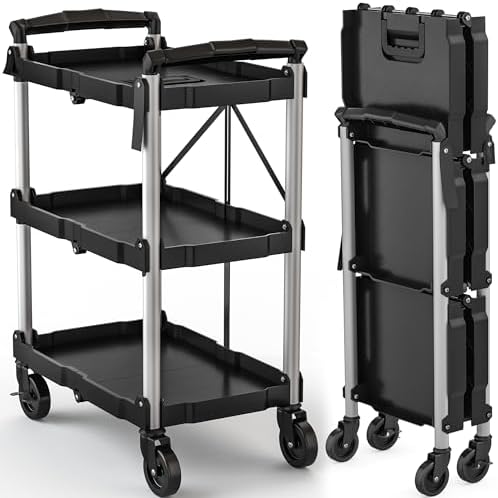 DWVO 3-Tier Foldable Service Cart with Swivel Wheels & Brake, 240LBS by DWVO