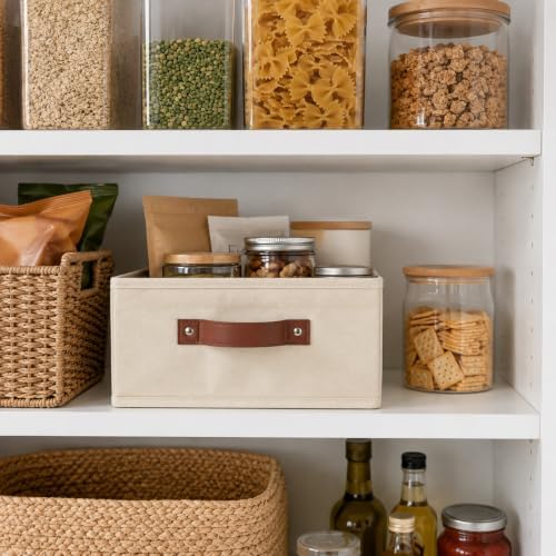 Pantry Storage Bin with Reinforced Sides & Faux Leather Handle - Image 2