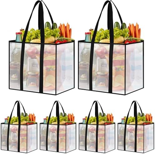 Reusable Grocery Bags, Clear Shopping Bags, 6 Pack, 42L by Unknown