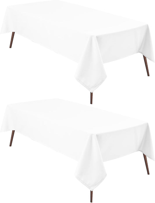 Hiasan 2 Pieces White Rectangle Tablecloth - Waterproof and Spillproof Restaurant Washable Polyester Table Cloth for Dining Room, 70 x 120 Inch
