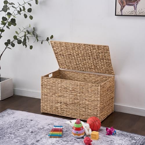 Water Hyacinth Storage Basket with Lid, 52.8 Gallon(200L),Natural - Image 2