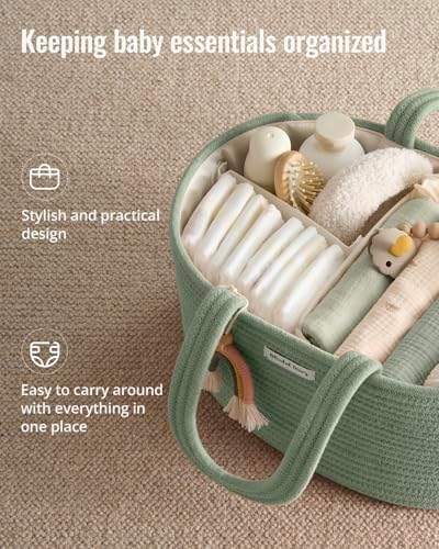 Blissful Diary Diaper Caddy Organizer, Woven Cotton Rope, Green - Image 2
