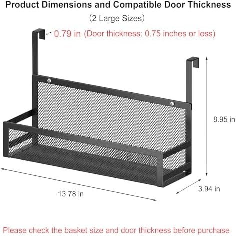 Hanging Bathroom Baskets Fine Mesh Wire Storage Basket Over Cabinet Door Organizer No Drilling Required for Kitchen Bathroom Office, 2 Larges, Black - Image 2
