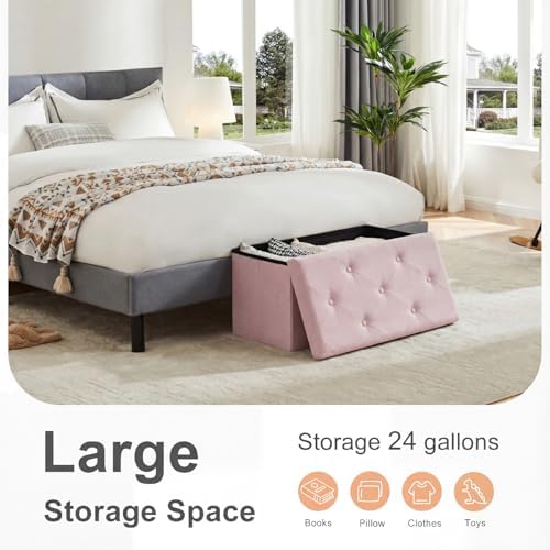 Sweetcrispy 30 Inch Foldable Storage Ottoman Bench, Ottoman with Storage - Image 4