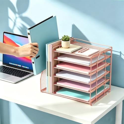 gianotter 6-Tier Paper Organizer With Magazine Holder (Rose Gold, 6-Tier) - Image 6