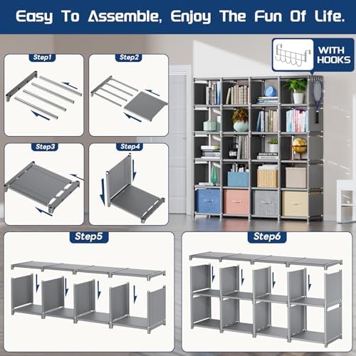 Mavivegue 20 Cube Book Shelf, Storage Organizer, Large DIY Bookcase-Grey - Image 4