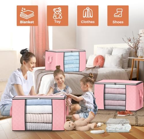 90L Large Storage Bags, 4 Pack Clothes Storage Bins Closet Organizers - Image 3