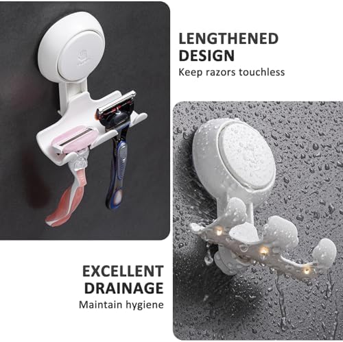LEVERLOC Razor Holder for Shower 2 Pack, Powerful Suction Cup Hooks, White - Image 4