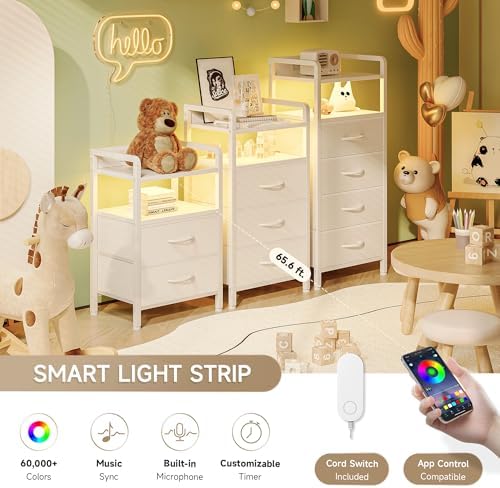 Lazzanto Nightstand with Rear Charging Station, LED Light, 4 Drawers, White - Image 4